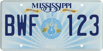 MS license plate BWF123