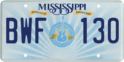 MS license plate BWF130