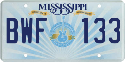 MS license plate BWF133