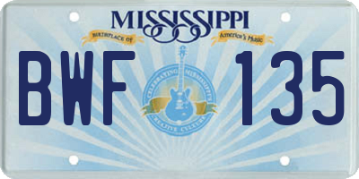 MS license plate BWF135