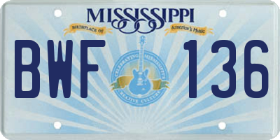 MS license plate BWF136