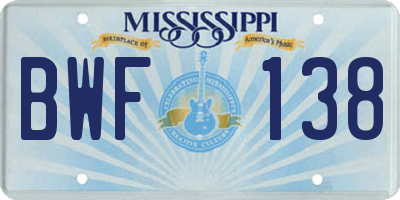 MS license plate BWF138