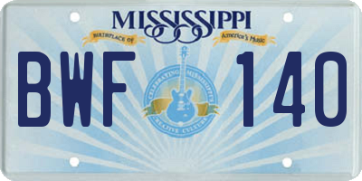 MS license plate BWF140