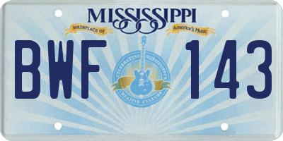 MS license plate BWF143