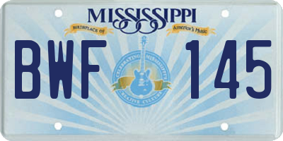MS license plate BWF145