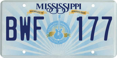 MS license plate BWF177