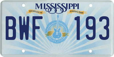 MS license plate BWF193