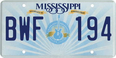 MS license plate BWF194