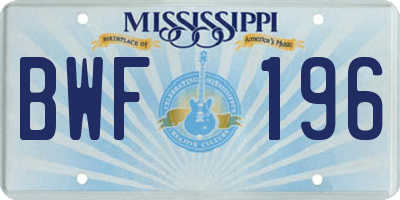 MS license plate BWF196