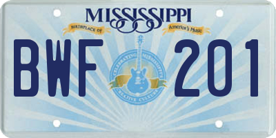 MS license plate BWF201
