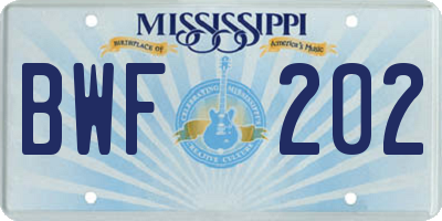 MS license plate BWF202