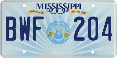 MS license plate BWF204