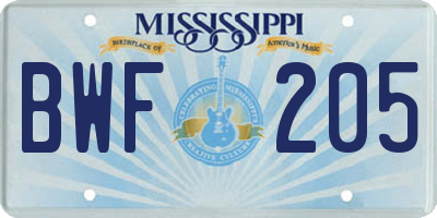 MS license plate BWF205
