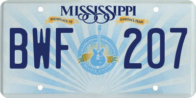 MS license plate BWF207