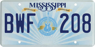 MS license plate BWF208