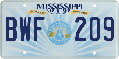 MS license plate BWF209