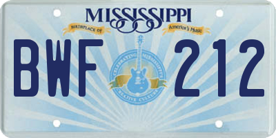 MS license plate BWF212