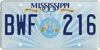 MS license plate BWF216