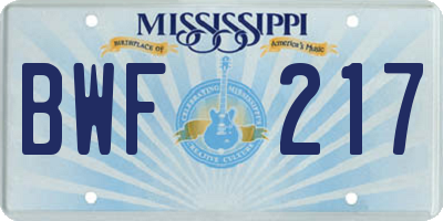 MS license plate BWF217