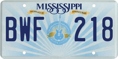 MS license plate BWF218
