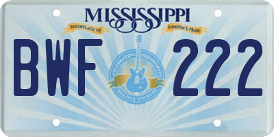 MS license plate BWF222