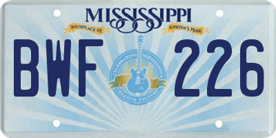 MS license plate BWF226