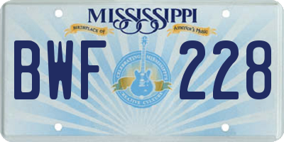 MS license plate BWF228
