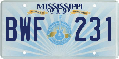MS license plate BWF231