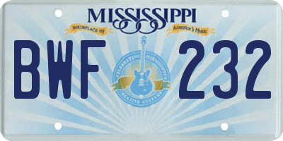 MS license plate BWF232