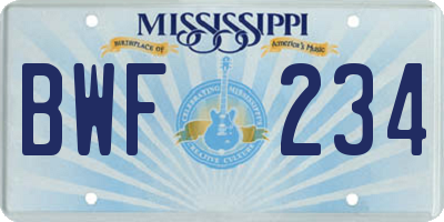 MS license plate BWF234