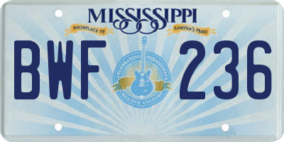 MS license plate BWF236
