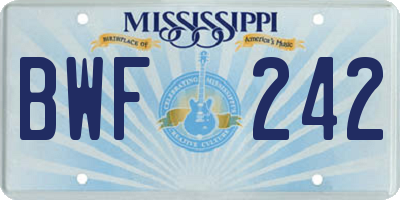 MS license plate BWF242