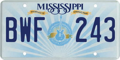 MS license plate BWF243