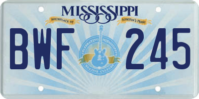 MS license plate BWF245