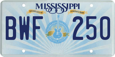 MS license plate BWF250