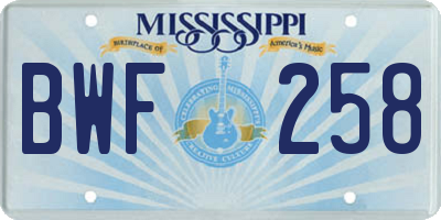 MS license plate BWF258