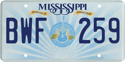 MS license plate BWF259