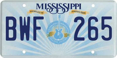 MS license plate BWF265