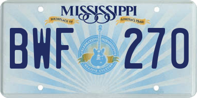 MS license plate BWF270