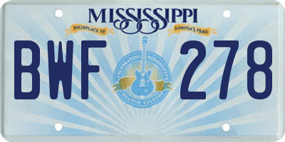MS license plate BWF278