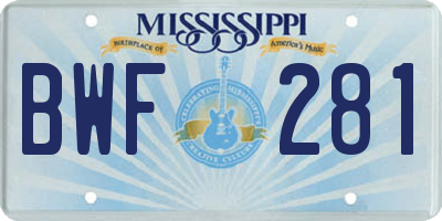 MS license plate BWF281