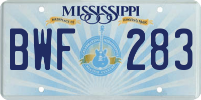 MS license plate BWF283