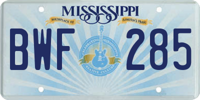MS license plate BWF285