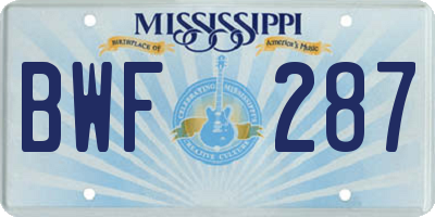 MS license plate BWF287