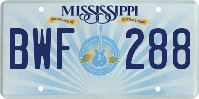 MS license plate BWF288