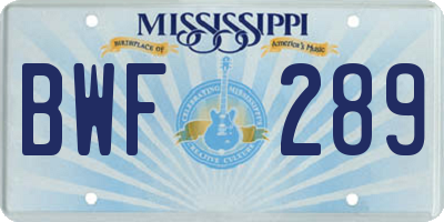 MS license plate BWF289