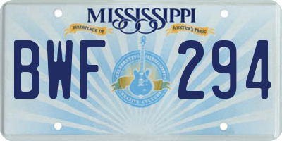 MS license plate BWF294