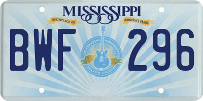 MS license plate BWF296