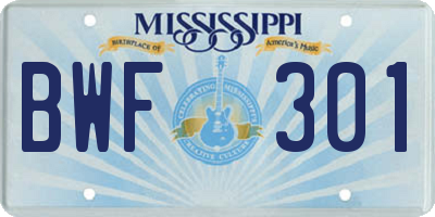 MS license plate BWF301