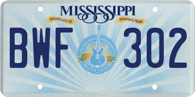 MS license plate BWF302